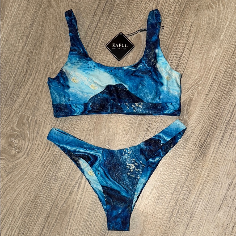 Zaful Cutout Ocean Print Bikini